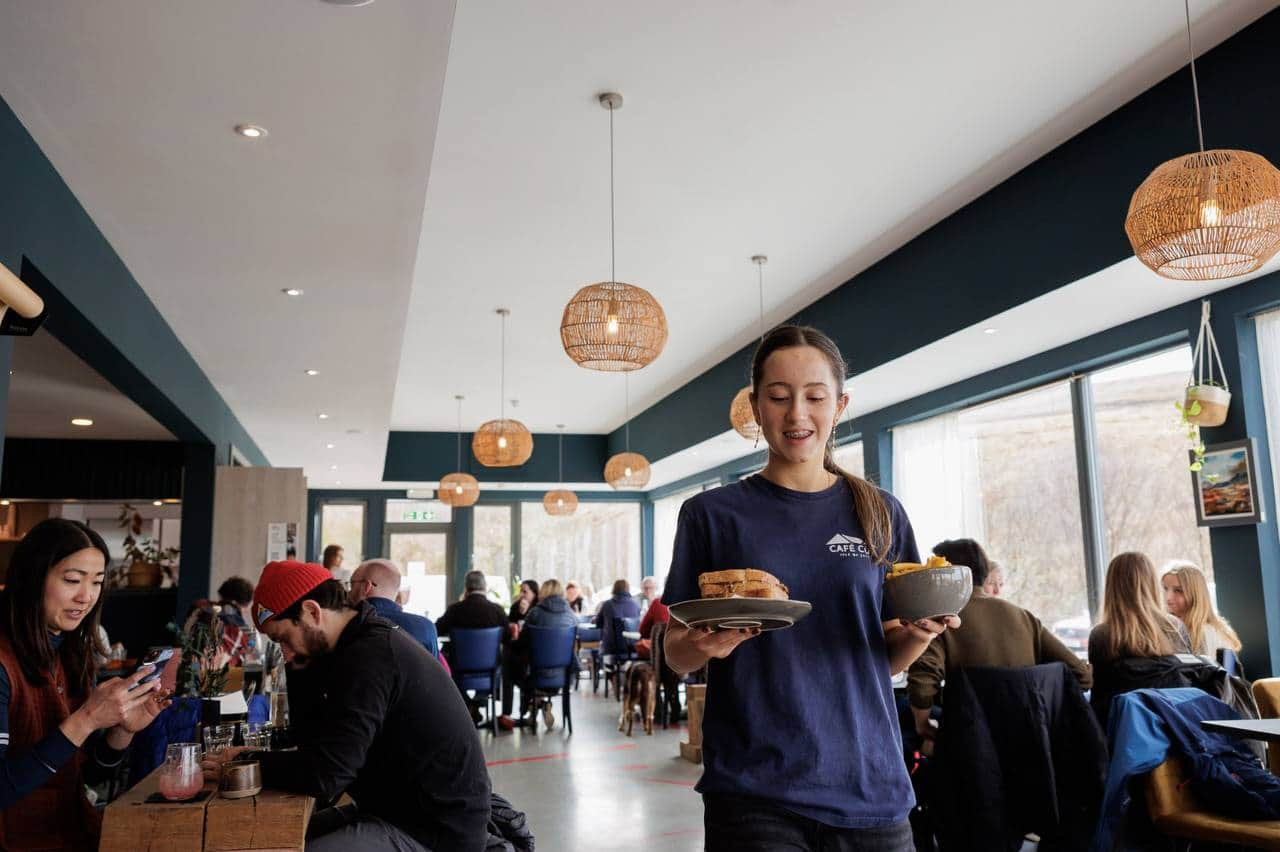 Staff serving customers